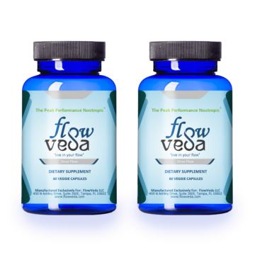 Silver Flow Club delivers a two 60-capsule bottles on a bi-monthly subscription where members take two capsules each morning for a more measured, conservative approach to developing mental and biological conditions that support consistent access to flow states.